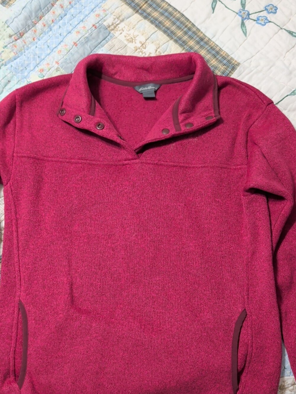 Eddie Bauer Women's Rose Pink Snap-Button Turtleneck Pullover
